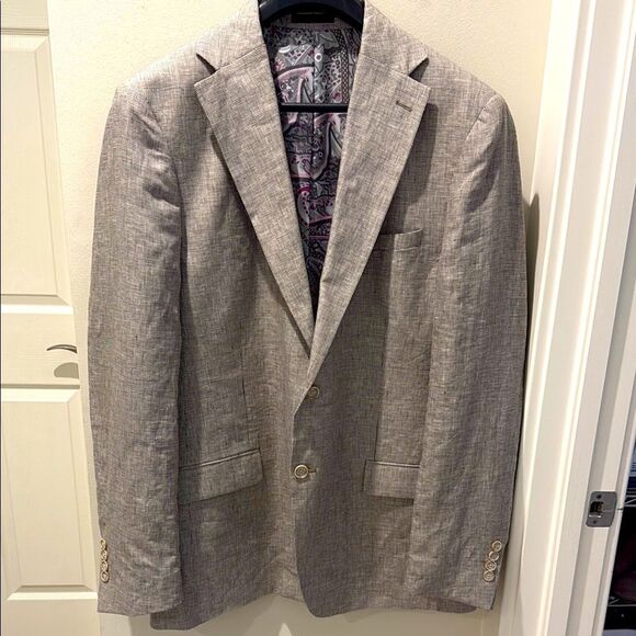TALLIA Tan/ Brown Sport Coat  Linen Micro Houndstooth pattern size 44L - Picture 1 of 15